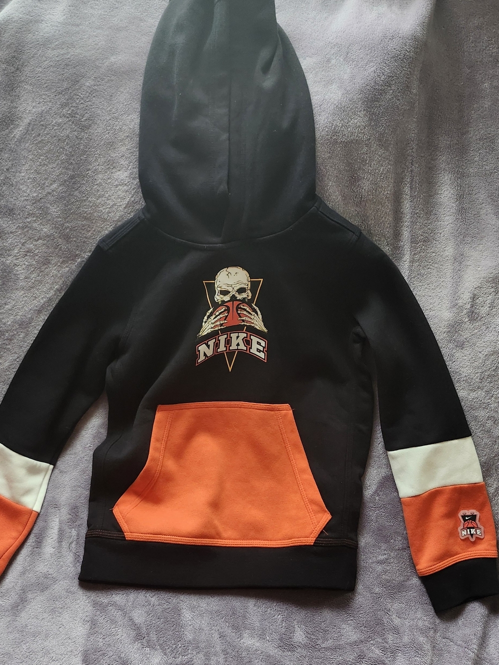Nike Black Hoodie with Orange Pocket & White Sleeve Accents